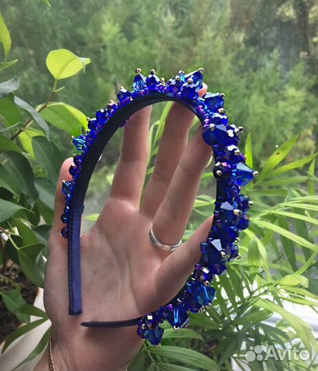 Ободок синий ручная работа подарок