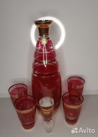 Графин и 4 стопки Богемия Чехословакия утки охота