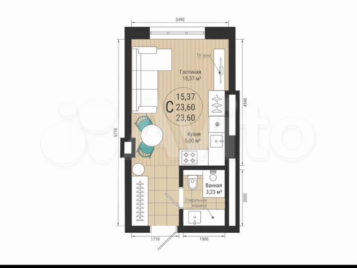 Квартира-студия, 23,6 м², 10/27 эт.