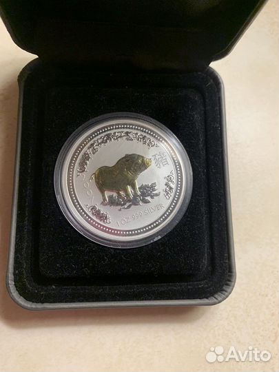 Австралия 1 доллар «Год Свинюшки» серебро+позолота