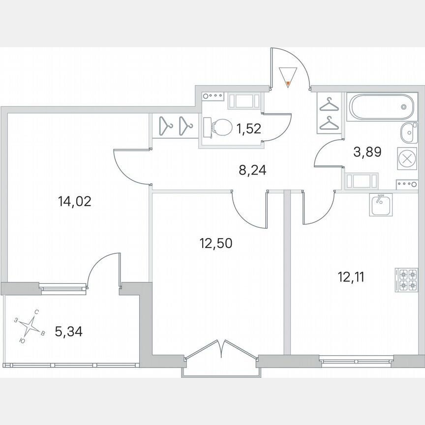 2-к. квартира, 55 м², 3/4 эт.