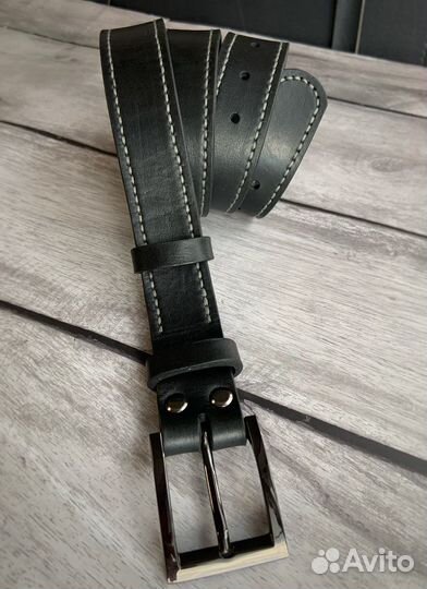 Ремень натуральная кожа черный ручная работа