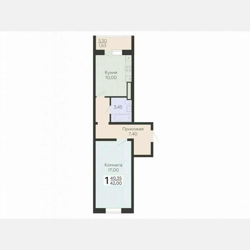 1-к. квартира, 42 м², 4/15 эт.