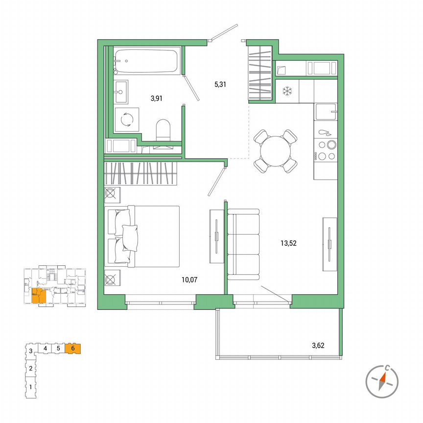 1-к. квартира, 33,9 м², 7/7 эт.