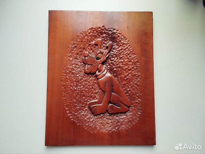 Панно собака Плуто дерево винтаж Финляндия