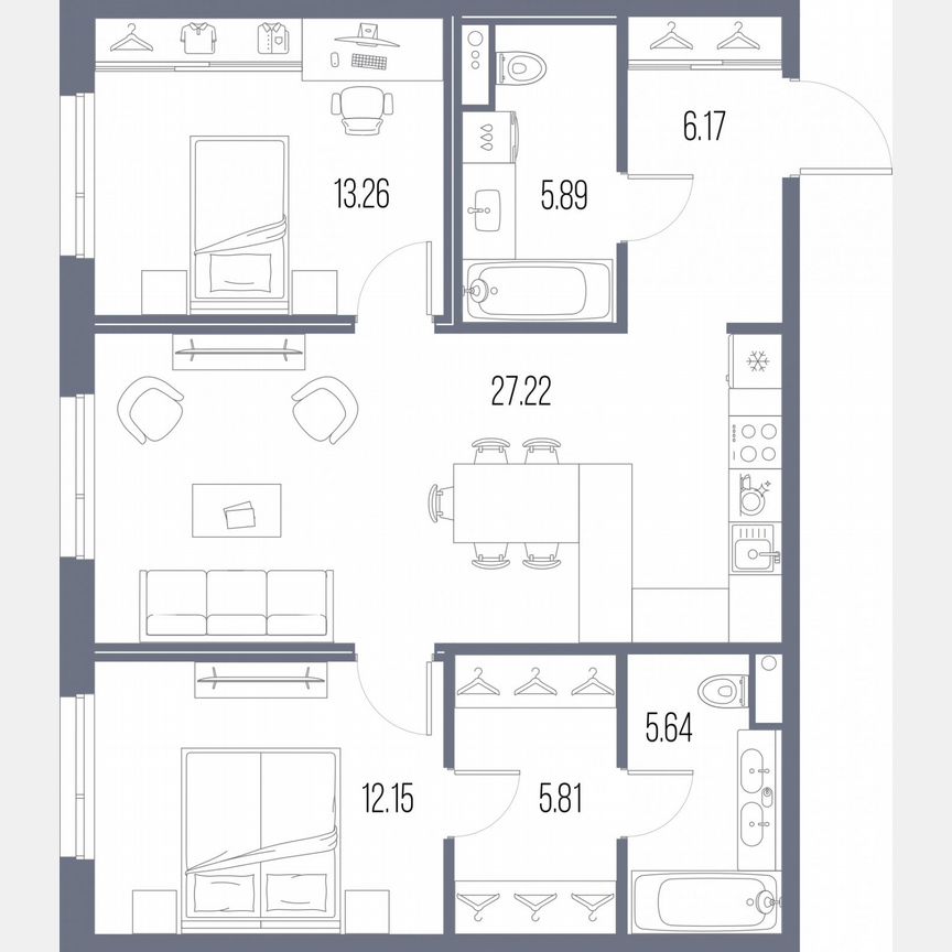 2-к. квартира, 76,1 м², 2/10 эт.