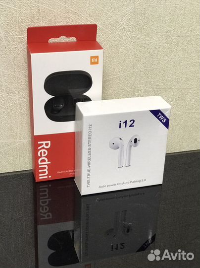 Беспроводные наушники i12 и Redmi 2