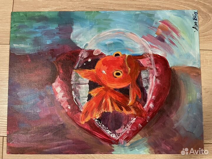 Картина «Золотая рыбка» акриловыми красками