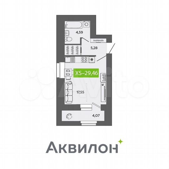 Квартира-студия, 29,5 м², 2/9 эт.