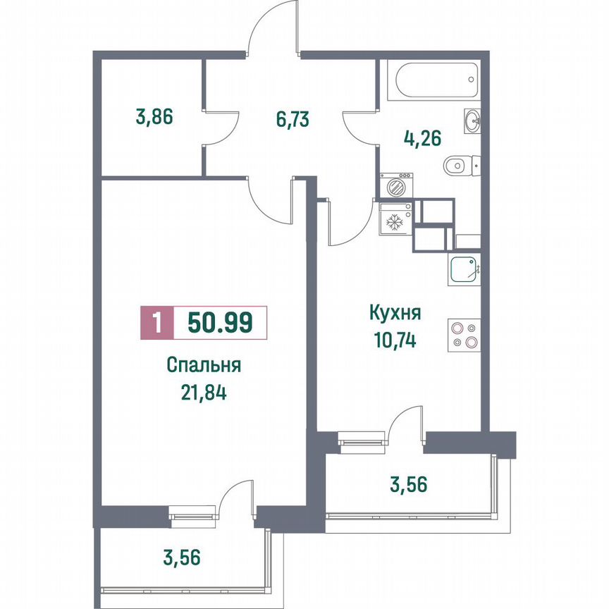 1-к. квартира, 51 м², 10/16 эт.