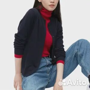 Кардиган Uniqlo Extra Fine Merino Crew Neck, темно