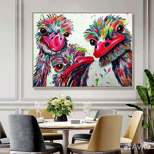 Картина маслом Семья страусов