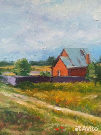 Картина маслом на картоне, пейзаж 