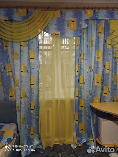 Шторы: тюль+ночные+ламбрекен. Желтый/голубой