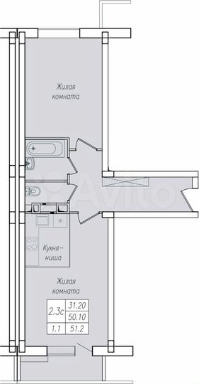 2-к. квартира, 51,2 м², 10/10 эт.