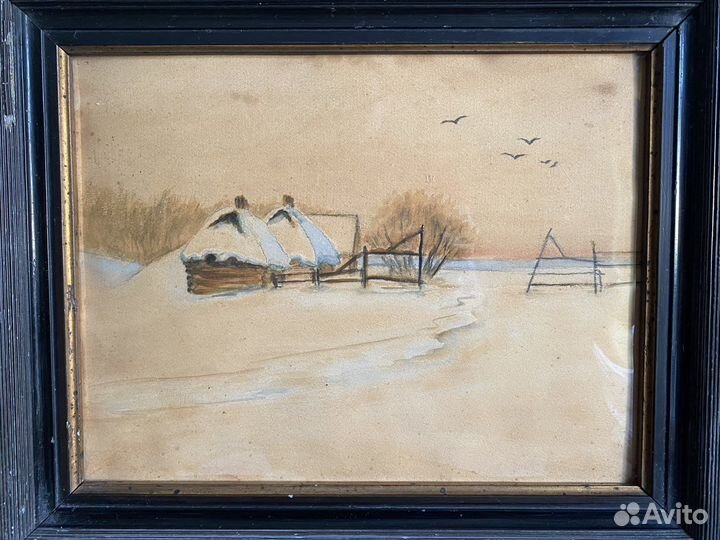 Старинная картина неиз. художника зимний пейзаж