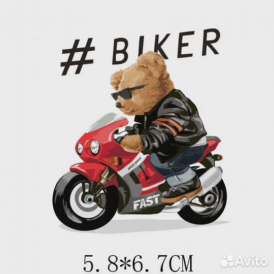 Термонаклейка на одежду мишка biker 2 шт