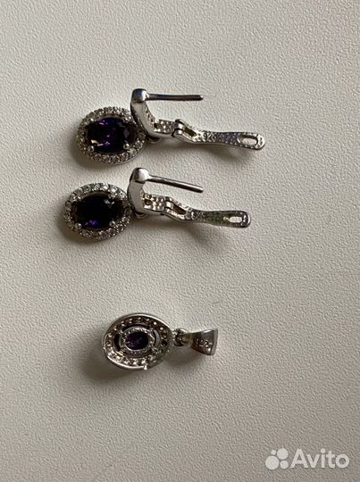Набор с аметистом: подвеска, серьги и кольцо