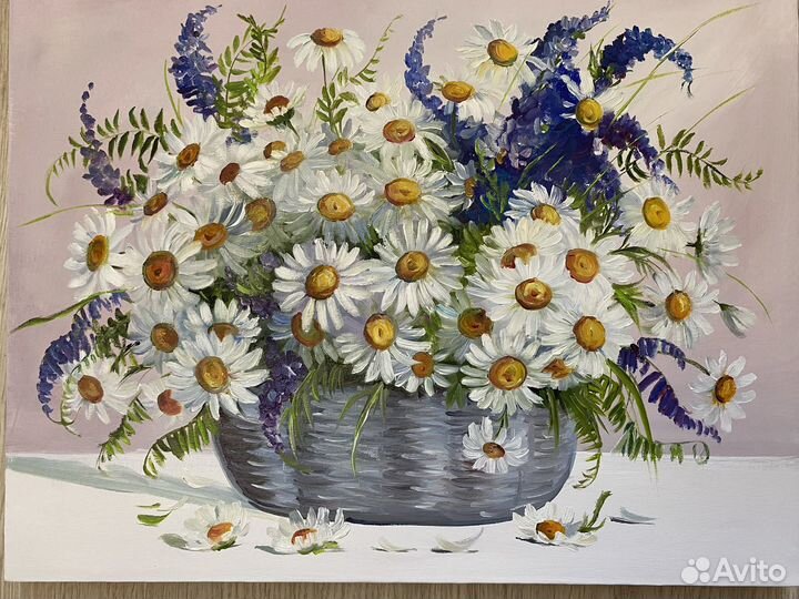 Картина маслом. Ромашки