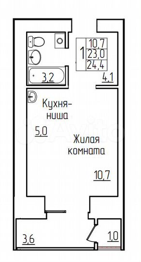 Квартира-студия, 24,4 м², 5/14 эт.