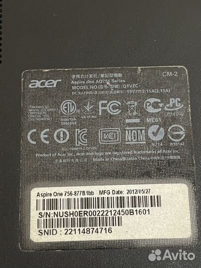 Asus Aspire one AO756 Нетбук