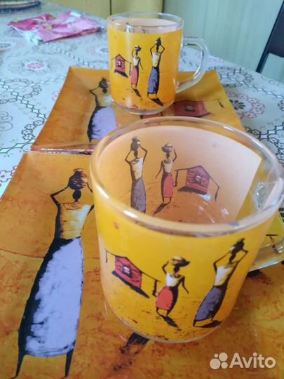 Чашки стекло 2 с тарелками