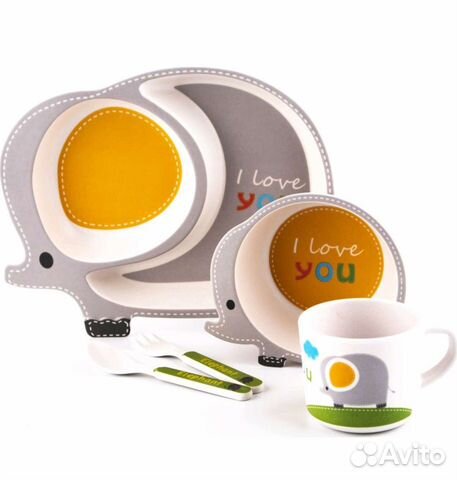 Набор бамбуковой посуды новый, 5 предметов