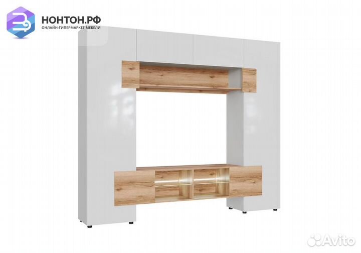 Стенка Ривьера дуб крафт золотой / белый глянец