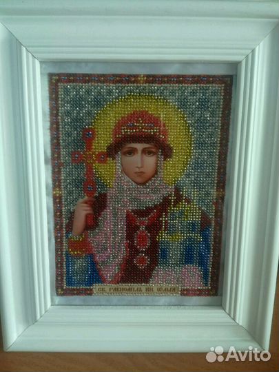 Икона,Св.кн. Ольга, ручная работа, бисер