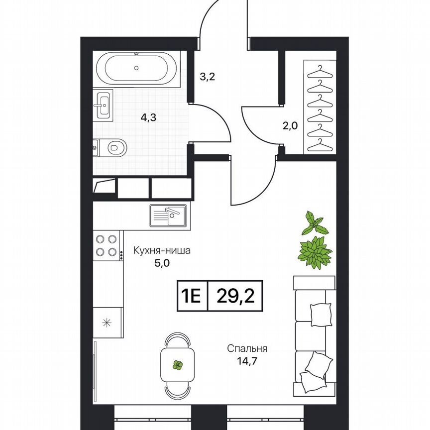 1-к. квартира, 29,2 м², 2/17 эт.