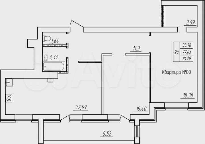 2-к. квартира, 81,8 м², 4/5 эт.