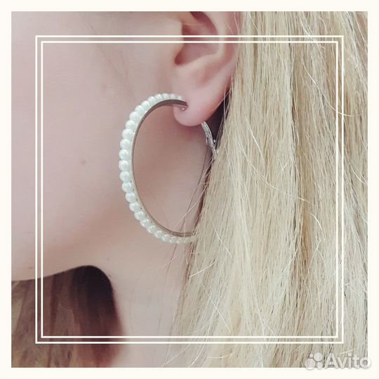 Серьги-кольца с жемчугом 5 см
