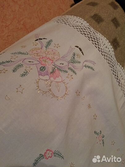 Салфетка винтаж вышивка и кружево Новогодняя