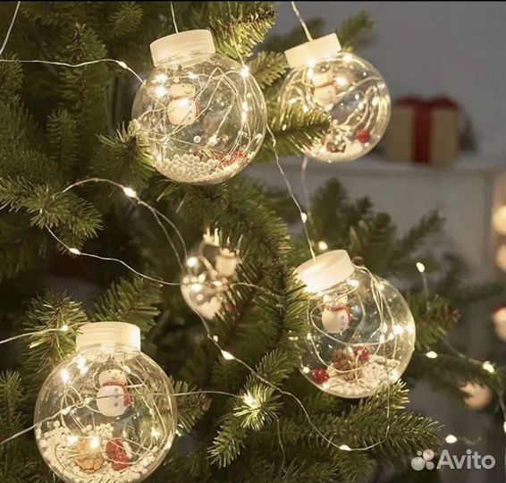 Гирлянда штора с шарами дед мороз внутри