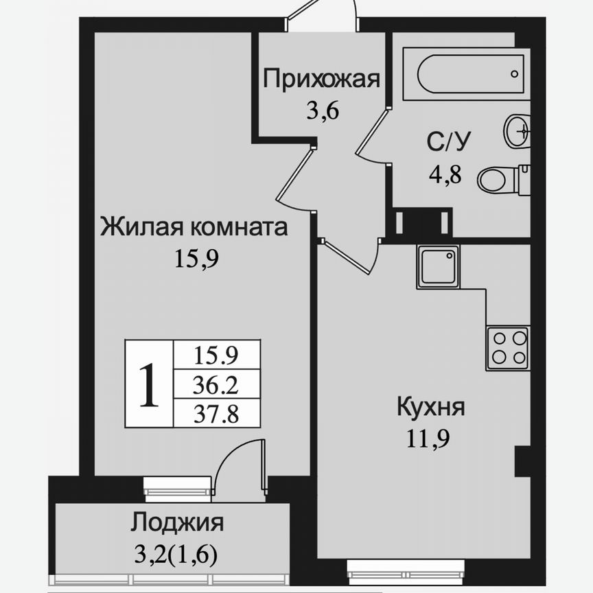 1-к. квартира, 40,4 м², 11/15 эт.