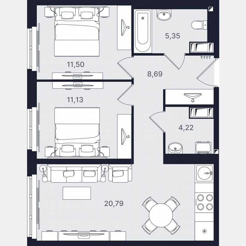 3-к. апартаменты, 61,7 м², 7/24 эт.