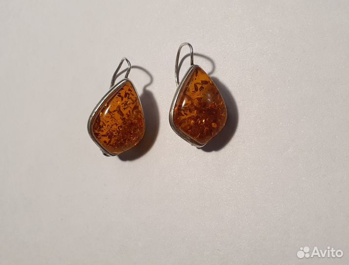 Брошь, серьги, кулон с янтарём, СССР, винтаж