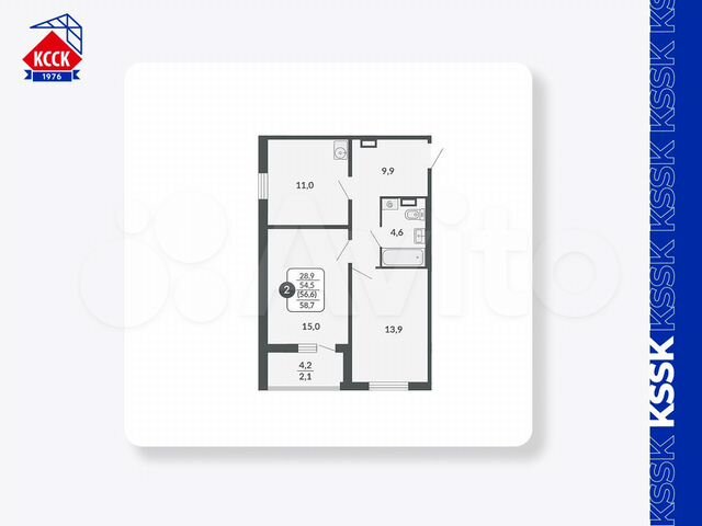 2-к. квартира, 56,6 м², 7/17 эт.