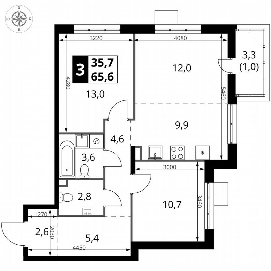 3-к. квартира, 65,6 м², 2/25 эт.