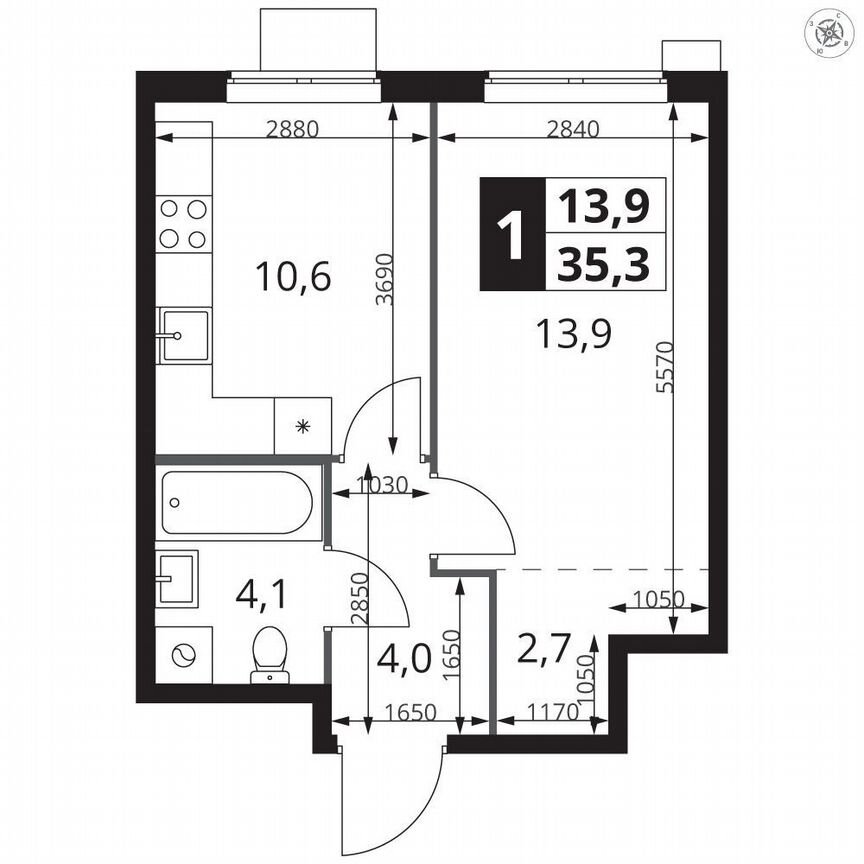 1-к. квартира, 35,3 м², 9/15 эт.
