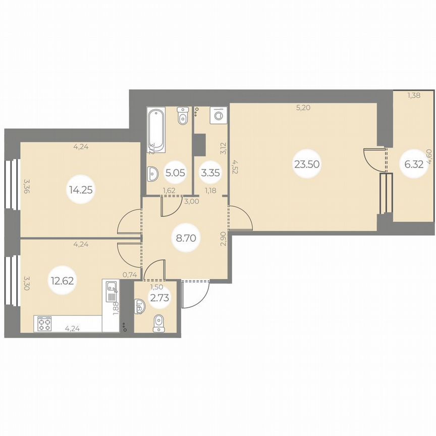 2-к. квартира, 73 м², 3/20 эт.