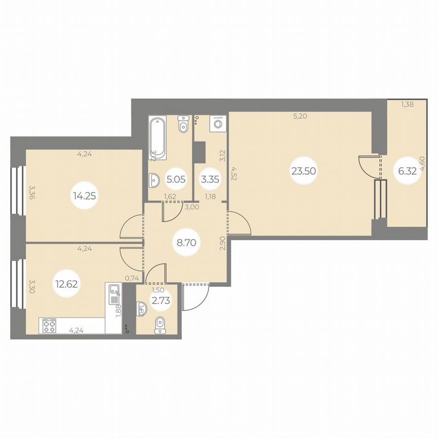 2-к. квартира, 73 м², 3/20 эт.