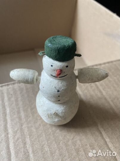 Елочная ватная игрушка СССР Снеговик, Дед Мороз