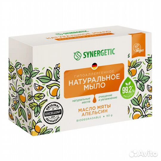 Мыло synergetic Масло мяты и Апельсин 90г