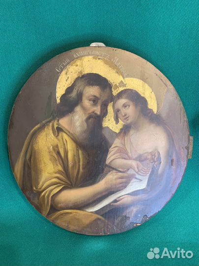 Старинная икона 19 век Евангелист Матфей