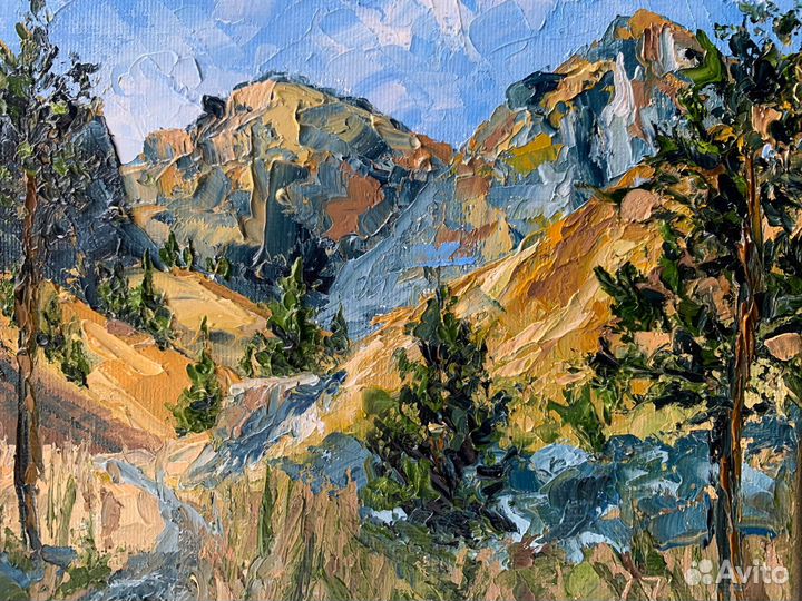 Картина маслом холст горный пейзаж Кавказ Домбай