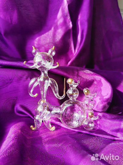 Стеклянные фигурки лебеди, кот и мыши