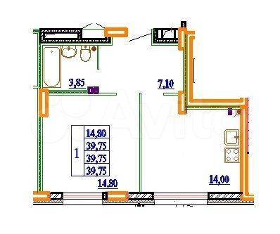 1-к. квартира, 39,8 м², 2/11 эт.