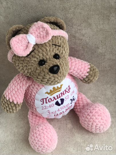 Плюшевый мишка Вязаная игрушка Метрика Ручная рабо