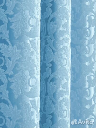 Готовые шторы жаккардовый вензель голубые 300х250
